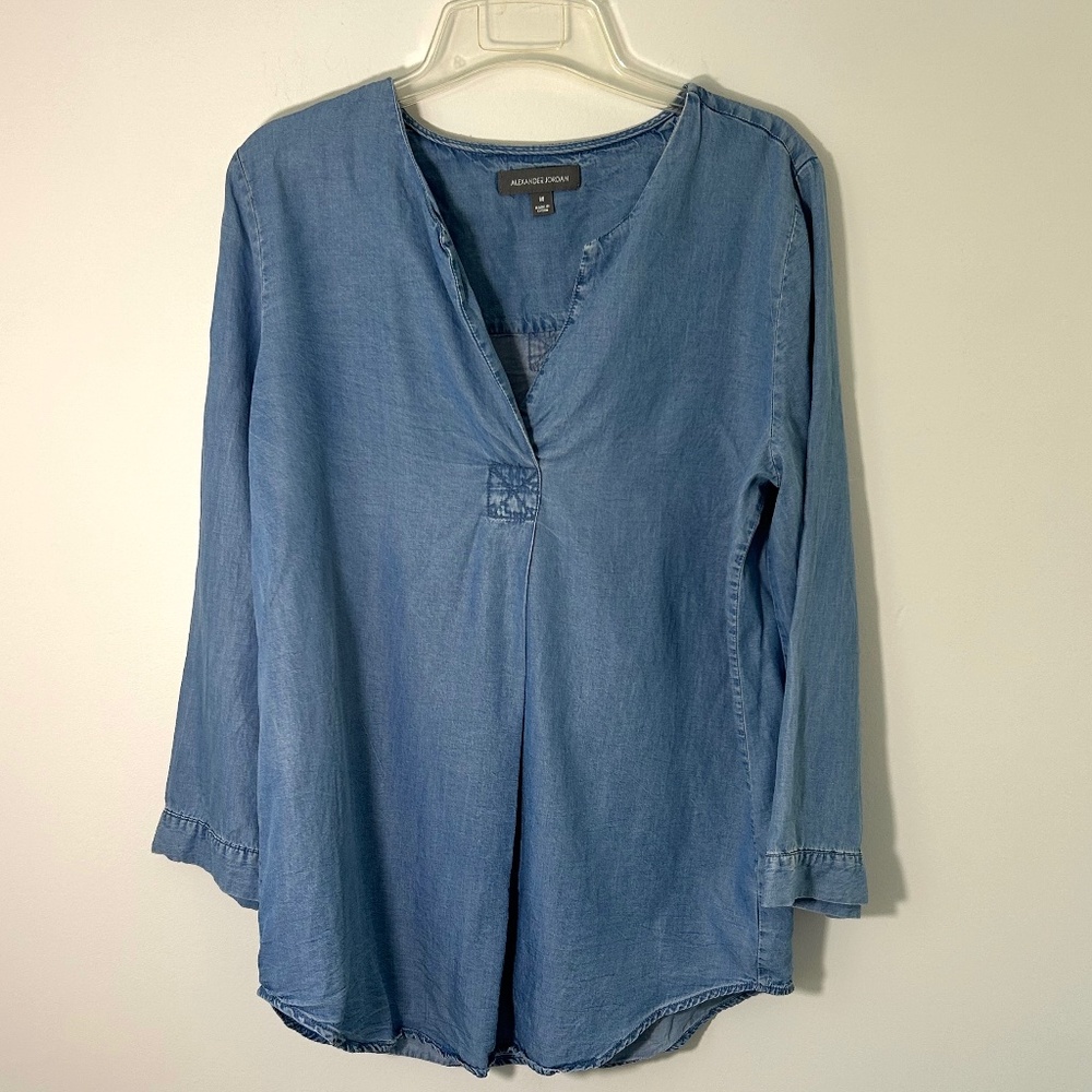 Alexander Jordan 100% Tencel Chambray Popover Blouse – Size Medium